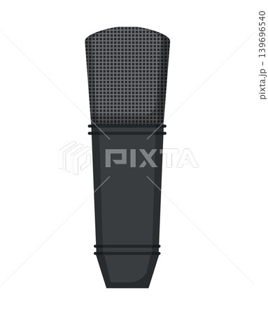 Vector illustration of a black studio microphone. Professional audio equipment icon for recording, podcasting, broadcasting, streaming, and vocal production. Vector illustration of a black studio microphone. Professional audio equipment icon for recording, podcasting, broadcasting, streaming, and vocal production. 139696540