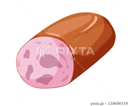 Cartoon vector illustration of sliced bologna sausage isolated on a white background for deli meat product design. Cartoon vector illustration of sliced bologna sausage isolated on a white background for deli meat product design. 139696559