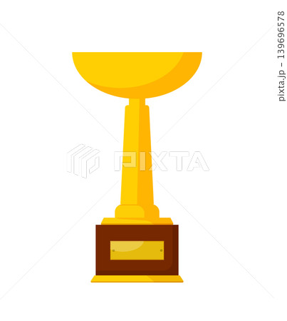 Cartoon vector illustration of a tall gold trophy cup on a wooden base, isolated on a white background for award and winner design. Cartoon vector illustration of a tall gold trophy cup on a wooden base, isolated on a white background for award and winner design. 139696578