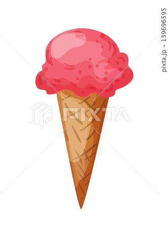 Cartoon vector illustration of strawberry ice cream cone isolated on a white background for dessert food design. 139696595