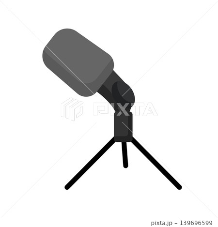 Vector illustration of a studio microphone on tripod stand. Audio recording equipment icon for podcasting, broadcasting, streaming, and voice production. 139696599