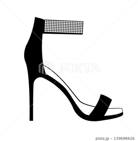 Outline vector illustration of a womens high heel sandal with ankle strap and stiletto heel. Elegant open toe fashion footwear isolated on white background. 139696626