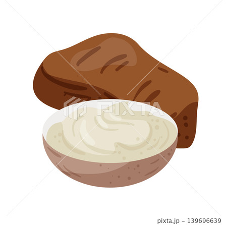 Cartoon vector illustration of grilled steak with creamy sauce isolated on a white background for restaurant menu design. 139696639