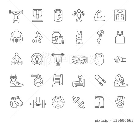 Set Vector Line Icons of Heavy Athletics. Set Vector Line Icons of Heavy Athletics. 139696663