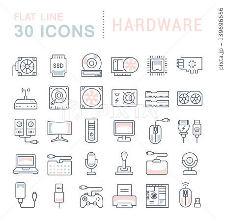 Set Vector Line Icons of Hardware 139696686
