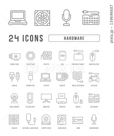 Set of linear icons of Hardware 139696687