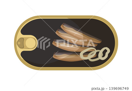 Cartoon vector illustration of canned squid isolated on a white background for seafood grocery product design. Cartoon vector illustration of canned squid isolated on a white background for seafood grocery product design. 139696749