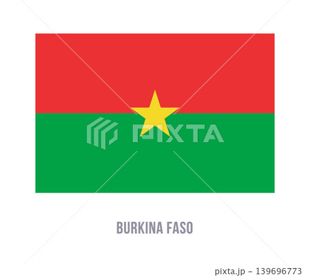 Flat vector illustration of the national flag of Burkina Faso with red and green fields and yellow star isolated on a white background. Flat vector illustration of the national flag of Burkina Faso with red and green fields and yellow star isolated on a white background. 139696773