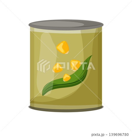 Cartoon vector illustration of canned corn isolated on a white background for vegetable grocery product design. Cartoon vector illustration of canned corn isolated on a white background for vegetable grocery product design. 139696780