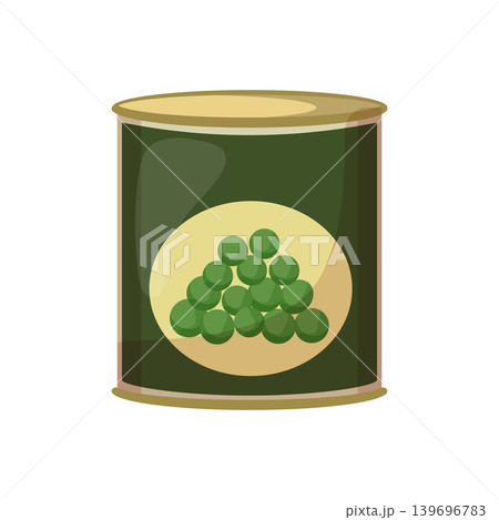 Cartoon vector illustration of canned green peas isolated on a white background for vegetable grocery product design. Cartoon vector illustration of canned green peas isolated on a white background for vegetable grocery product design. 139696783