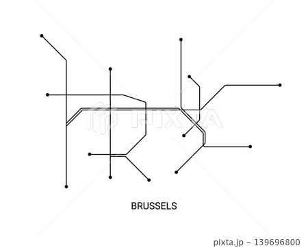 Minimal black and white vector illustration of an approximate Brussels metro map with simple lines and station dots. 139696800