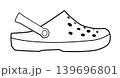 Line outline illustration of clog mules with buckle strap and closed toe. Vector illustration of casual comfort footwear isolated on a white background. Line outline illustration of clog mules with buckle strap and closed toe. Vector illustration of casual comfort footwear isolated on a white background. 139696801