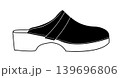 Line outline illustration of slide sandals with wide strap and decorative buckle. Vector illustration of casual summer footwear isolated on a white background. Line outline illustration of slide sandals with wide strap and decorative buckle. Vector illustration of casual summer footwear isolated on a white background. 139696806