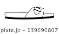 Line outline illustration of slide sandals with wide strap and decorative buckle. Vector illustration of casual summer footwear isolated on a white background. 139696807