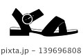 Outline vector illustration of flat sandals with wide strap and round buckle. Casual summer footwear isolated on white background. Outline vector illustration of flat sandals with wide strap and round buckle. Casual summer footwear isolated on white background. 139696808