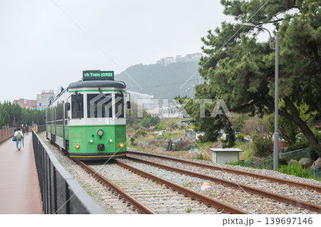 beach train of Haeundae Blueline Park on railway, Busan beach train of Haeundae Blueline Park on railway, Busan 139697146
