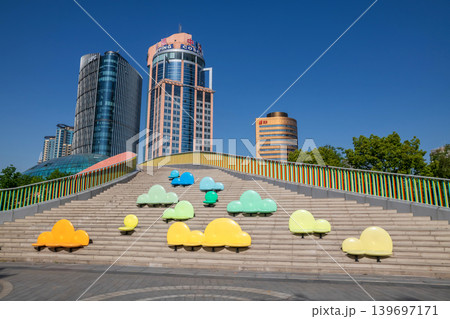 Cloud Seats on rainbow bridge at North Bund Green land park, Shanghai Cloud Seats on rainbow bridge at North Bund Green land park, Shanghai 139697171