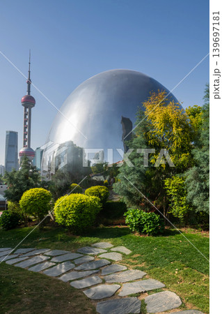 North Bund green land iconic mirror spot with pearl tower, Shanghai North Bund green land iconic mirror spot with pearl tower, Shanghai 139697181