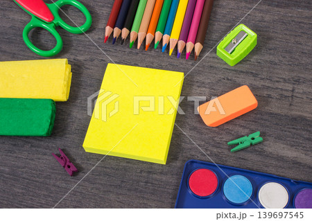 Stationery accessories and school supplies for learning and developing creativity. Kids motor skills 139697545