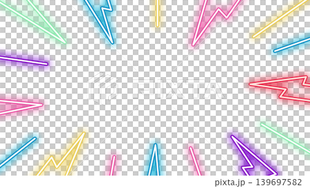 Rainbow neon converging lines background, horizontal 16:9 aspect ratio 139697582
