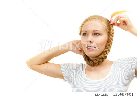Blonde girl with braid hair 139697601