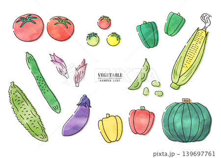 手書き水彩風 夏野菜のイラスト素材セット 139697761