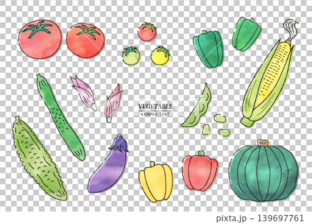 手書き水彩風 夏野菜のイラスト素材セット 139697761