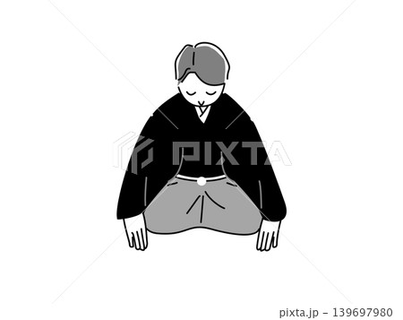 正座で挨拶をする和装の男性 正座で挨拶をする和装の男性 139697980