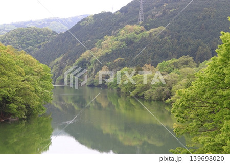 新緑の荒川：寄居橋からの眺め（埼玉県大里郡寄居町） 139698020