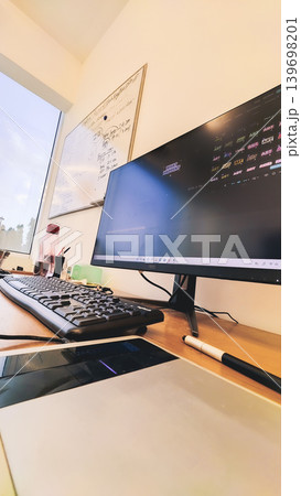 Creative Office Workspace Setup With Desktop Monitor Keyboard And Digital Drawing Tablet Creative Office Workspace Setup With Desktop Monitor Keyboard And Digital Drawing Tablet 139698201