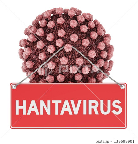 Virus Particle with Red Hantavirus Sign, 3D Rendering Virus Particle with Red Hantavirus Sign, 3D Rendering 139699901