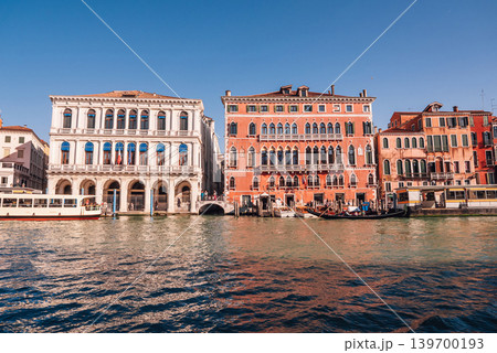 Classic Venice Grand canal houses viewed from vaporetto boat - waterbus. Italy. Classic Venice Grand canal houses viewed from vaporetto boat - waterbus. Italy. 139700193