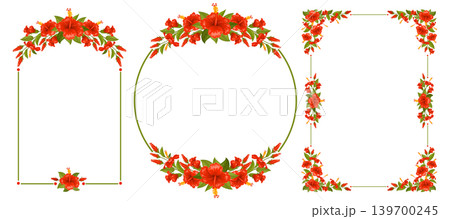 Elegant Floral Frames With Red Hibiscus Flowers Elegant Floral Frames With Red Hibiscus Flowers 139700245