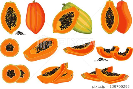 exotic papaya slices and whole fruits flat graphic set exotic papaya slices and whole fruits flat graphic set 139700293