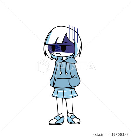 シンプルタッチの不調顔女の子全身イラスト シンプルタッチの不調顔女の子全身イラスト 139700388