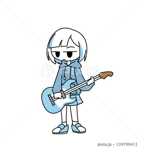 シンプルタッチのジト目ギター女の子全身イラスト シンプルタッチのジト目ギター女の子全身イラスト 139700411