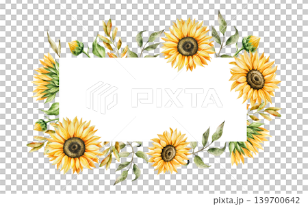 Watercolor frame, template with sunflowers in warm autumn tones. Botanical hand drawn illustration isolated on background. Ideal for seasonal, halloween, forest, logo, nature-themed designs. Rustic Watercolor frame, template with sunflowers in warm autumn tones. Botanical hand drawn illustration isolated on background. Ideal for seasonal, halloween, forest, logo, nature-themed designs. Rustic 139700642