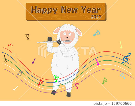 令和九年の新年を祝って楽器を演奏している羊。 139700660