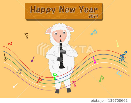 令和九年の新年を祝って楽器を演奏している羊。 令和九年の新年を祝って楽器を演奏している羊。 139700661
