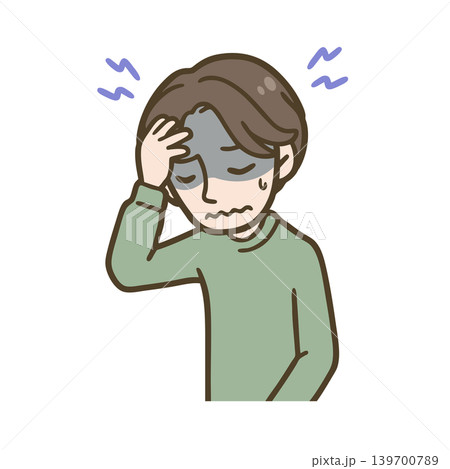 頭を抱え頭痛に悩む男性|頭痛・ストレス・体調不良のイラスト 頭を抱え頭痛に悩む男性|頭痛・ストレス・体調不良のイラスト 139700789