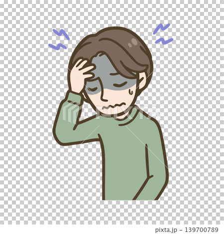 A man holding his head in pain from a headache | Illustration of headache, stress, and poor health A man holding his head in pain from a headache | Illustration of headache, stress, and poor health 139700789