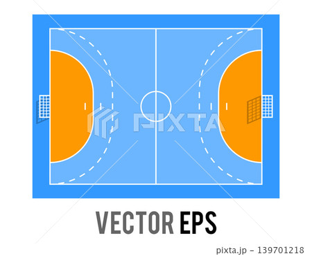 Top down view of a clean, minimalist handball court with bright blue surface 139701218