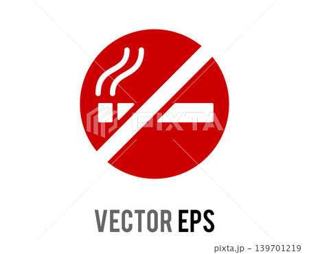 Red prohibition sign indicating no smoking, with a white cigarette and smoke symbol 139701219