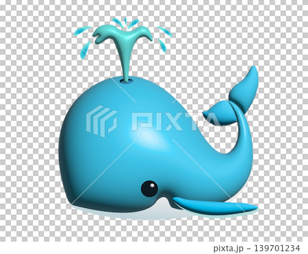 3D Cute cartoon whale icon spouting water in a playful and friendly illustration 3D Cute cartoon whale icon spouting water in a playful and friendly illustration 139701234