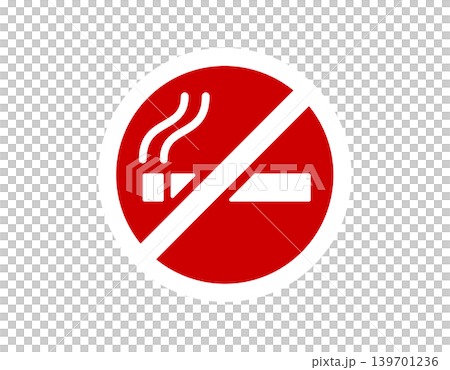 Red prohibition sign indicating no smoking, with a white cigarette and smoke symbol Red prohibition sign indicating no smoking, with a white cigarette and smoke symbol 139701236