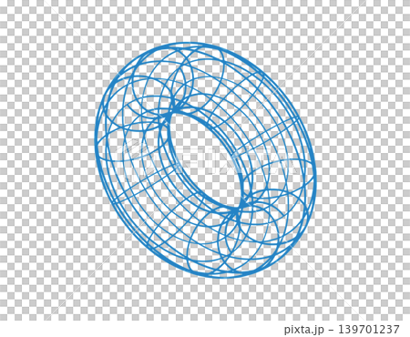Abstract blue wireframe torus shape with intersecting circles and lines Abstract blue wireframe torus shape with intersecting circles and lines 139701237