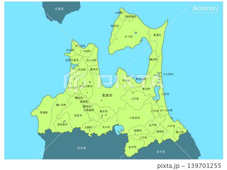 「青森県」海のある詳細な地図シリーズ。(隣県、市町村の区分あり) 「青森県」海のある詳細な地図シリーズ。(隣県、市町村の区分あり) 139701255