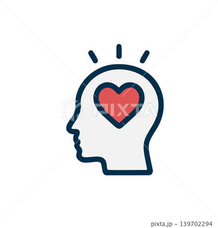 Flat Outline Design of a Human Head Silhouette with a Heart Symbol Inside Representing Love and Emotion Flat Outline Design of a Human Head Silhouette with a Heart Symbol Inside Representing Love and Emotion 139702294