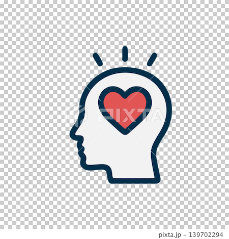 Flat Outline Design of a Human Head Silhouette with a Heart Symbol Inside Representing Love and Emotion Flat Outline Design of a Human Head Silhouette with a Heart Symbol Inside Representing Love and Emotion 139702294
