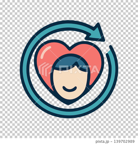 Flat Design Heart Human Head Symbol with Circular Arrow Renewal Cycle Graphic Flat Design Heart Human Head Symbol with Circular Arrow Renewal Cycle Graphic 139702989